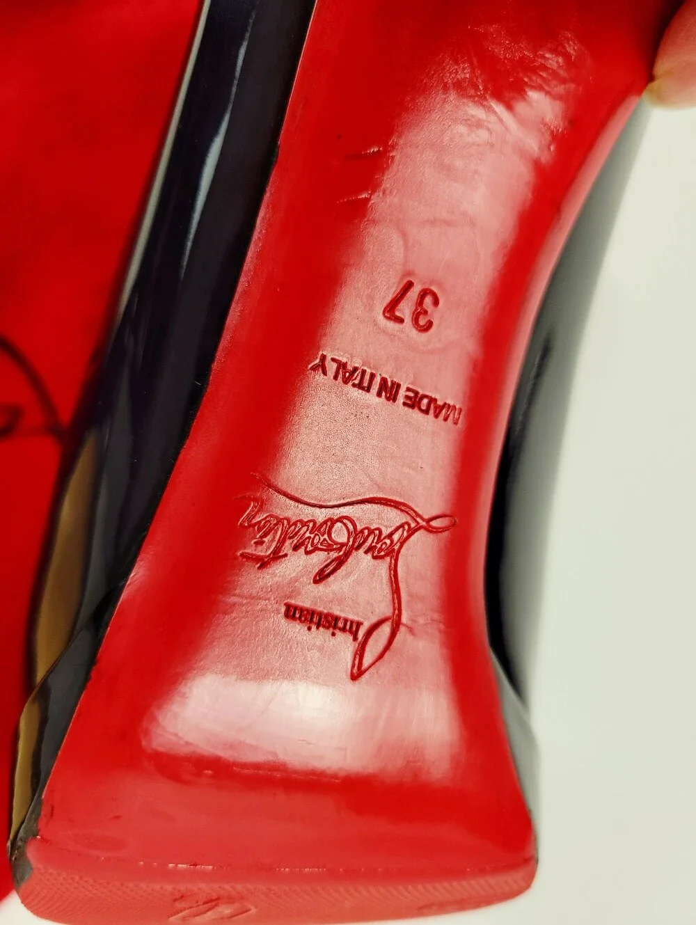Christian Louboutin navy Patent Leather Platform Pumps with Red Soles - Picture 7 of 13